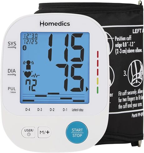 Homedics 700 Series Arm Blood Pressure Monitor for Home use, 5-Day Trend View, Irregular Heartbeat & Motion Detection, Bluetooth for Homedics Health App Sync, 2 Users, Soft Arm Cuff (9"-17") in Saudi Arabia
