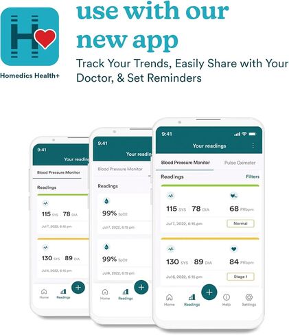 Homedics 700 Series Arm Blood Pressure Monitor for Home use, 5-Day Trend View, Irregular Heartbeat & Motion Detection, Bluetooth for Homedics Health App Sync, 2 Users, Soft Arm Cuff (9"-17") in Saudi Arabia