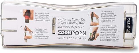 Cork Pops Legacy Wine Opener Built-in 4-Blade Foil Cutter Safe Cork Removal, Effortless Push Button Use, Needle Guard for Safety, Low-Pressure Cartridge Opens Up To 60 Bottles in Saudi Arabia