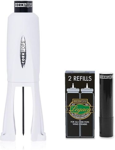 Cork Pops Legacy Wine Opener Built-in 4-Blade Foil Cutter Safe Cork Removal, Effortless Push Button Use, Needle Guard for Safety, Low-Pressure Cartridge Opens Up To 60 Bottles in Saudi Arabia