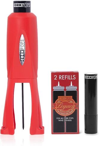 Cork Pops Legacy Wine Opener Built-in 4-Blade Foil Cutter Safe Cork Removal, Effortless Push Button Use, Needle Guard for Safety, Low-Pressure Cartridge Opens Up To 60 Bottles in Saudi Arabia