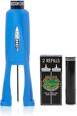 Cork Pops Legacy Wine Opener Built-in 4-Blade Foil Cutter Safe Cork Removal, Effortless Push Button Use, Needle Guard for Safety, Low-Pressure Cartridge Opens Up To 60 Bottles in Saudi Arabia
