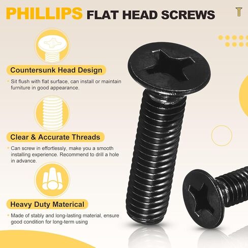 مجموعة متنوعة من صواميل الماكينة من ميتاليكسيتي فيليبس (M3-0.5) 600 قطعة، طقم براغي أدوات برأس مسطح من الفولاذ الكربوني مع غسالات مسطحة - للتثبيت المعدني الداخلي، أسود in Kuwait