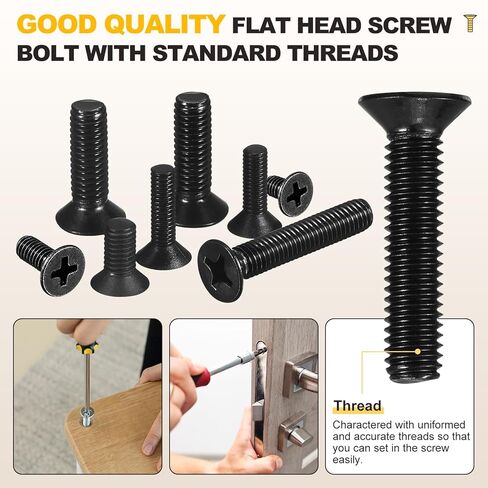 مجموعة متنوعة من صواميل الماكينة من ميتاليكسيتي فيليبس (M3-0.5) 600 قطعة، طقم براغي أدوات برأس مسطح من الفولاذ الكربوني مع غسالات مسطحة - للتثبيت المعدني الداخلي، أسود in Kuwait