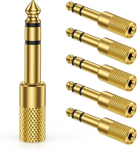 2-Pack Gold-Plated 1/4 inch to 3.5mm Headphone Adapter, TRS Stereo Audio Jack Converter (6.35mm Male to 1/8 Female) for Guitar Amp, Digital Piano, Keyboard, Speaker, Mixer, and AV Receiver in Kuwait