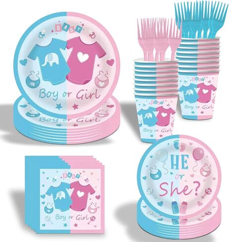 Kids' Party Plates and Napkins Sets,birthday Party ,Gender Reveal Party Disposable Plates and Cups,Napkins, Forks,Baby Shower Decorations Tableware set,Serves 20. in Saudi Arabia