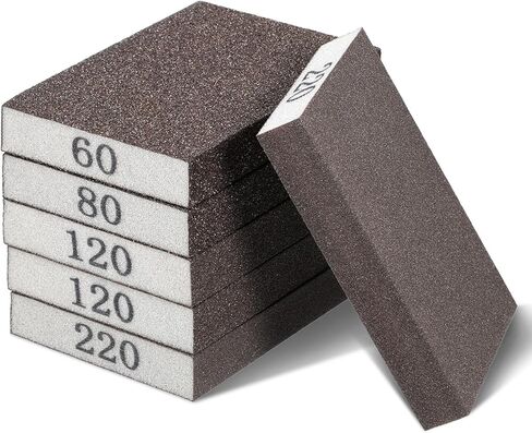 6 عبوات من ورق الصنفرة، 60/80/120/220 حبيبة قابلة للغسل وإعادة الاستخدام، إسفنجة صنفرة خشنة متوسطة الحجم، وسادات رمل جافة ورطبة للجدران الجافة، خشب in Kuwait