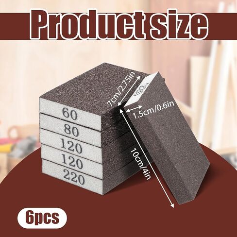 6 عبوات من ورق الصنفرة، 60/80/120/220 حبيبة قابلة للغسل وإعادة الاستخدام، إسفنجة صنفرة خشنة متوسطة الحجم، وسادات رمل جافة ورطبة للجدران الجافة، خشب in Kuwait