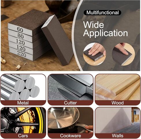 6 عبوات من ورق الصنفرة، 60/80/120/220 حبيبة قابلة للغسل وإعادة الاستخدام، إسفنجة صنفرة خشنة متوسطة الحجم، وسادات رمل جافة ورطبة للجدران الجافة، خشب in Kuwait