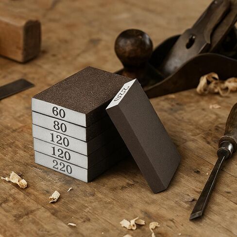 6 عبوات من ورق الصنفرة، 60/80/120/220 حبيبة قابلة للغسل وإعادة الاستخدام، إسفنجة صنفرة خشنة متوسطة الحجم، وسادات رمل جافة ورطبة للجدران الجافة، خشب in Kuwait