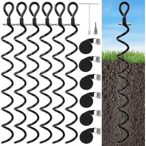 Trampoline Stakes 6 Pack, 22.4 Inchh Spiral Ground Anchors Screw in, Swing Set Anchors, Earth Anchor Ground Stakes Heavy Duty with Straps for CarPorts, Sheds, Tents,Camping, Mobile Home in Kuwait