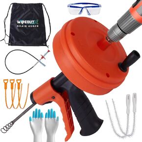 50ft drain auger with Drill Attachment Kit Includes drain snake Gloves Glasses Brushes Plastic Drainers and Bag for Quick Clog Removal in Kuwait