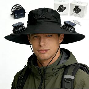 Solar Fan Hat, Hat with Fans Solar Power,Solar Powered Fan Hat for Outdoor Fishing, Hiking Gardening, USB Solar Charging Includes 2 Solar Fans(Black-XL) in Kuwait