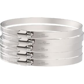 OURU Large Hose Clamps, 5 Pack 5 Inch Stainless Steel Hose Clamps Adjustable from 4-23/32"-5-1/2"/120-140mm, Metal Worm Gear Duct Clamp for Air Ducting, Dryer Vent Hose, Fuel Line, Automotive in Kuwait