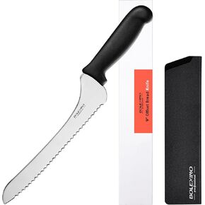 9 Inch Offset Serrated Bread Knife, Wavy Edge knife, High Carbon Stainless Steel Multi-Purpose Kitchen Knife for Homemade Bread, Crusty Breads, Cake, Bagel in Kuwait