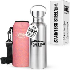 زجاجة مياه Tactiko Survival سعة 51 أونصة/1500 مل من الفولاذ المقاوم للصدأ ذات فم واسع، جدار واحد آمن للغليان، مانع للتسرب، خالي من مادة BPA مع أكمام حمل وحزام للتخييم والمشي لمسافات طويلة والإعداد في الهواء الطلق (أسود) in Kuwait