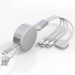 Multi Charging Cable for Apple Watch Charger - 4 in 1 Retractable Cable Portable Charger Cable with Lightning/Micro/Type C/iWatch for iPad, Tablets, 100W iPhone Retractable Multi Charging Cord in Kuwait