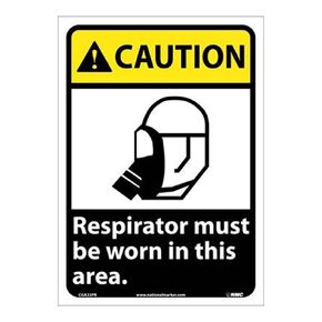 National Marker CGA33PB Respirator Must Be Worn in This Area Caution Sign, PS Vinyl, 14" x 10" in Kuwait
