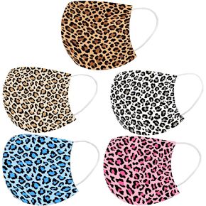 Cheetah Print Disposable Face Cover with Designs for Adults Women,Cute Leopard Printed Pattern with Nose Wire,50Pcs in Kuwait