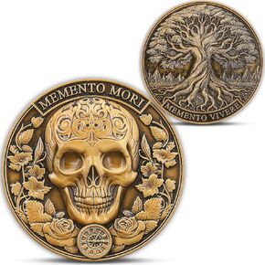 Memento Mori Coin - Memento Vivere Challenge Coin احتضن الحياة وتذكر الوفيات - عملة تحفيزية مع جمجمة وتصميم شجرة الحياة (عملة واحدة) in Kuwait