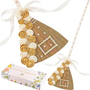 SAMAUAU Wedding Broom for Jumping Ceremony – 40in White & Gold Ceremonial Keepsake with Velvet Roses, Crystals, Brooch & Photo Frame, African American Jump The Broom Gift in Saudi Arabia