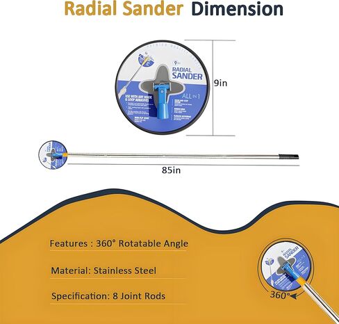 Pole Sander for Drywall, 86-inch Manual Hand Drywall Sander with Extension Pole, Radial Round Wall Sander for Painting Prep, Includes 5pcs Sanding Sheets (80, 100, 120, 180, 240 Grit) in Kuwait