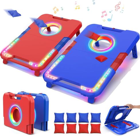 VATOS Portable Cornhole Board Set with LED Lights & Sound Effects, Scoring, Foldable - 2 Boards & 8 Bean Bags for Backyard, Camping, Tailgate Parties, Outdoor Cornhole Games for Kids and Adults Family in Saudi Arabia