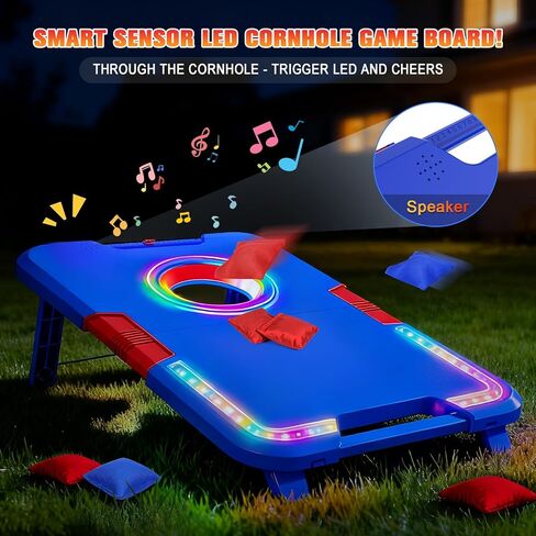 VATOS Portable Cornhole Board Set with LED Lights & Sound Effects, Scoring, Foldable - 2 Boards & 8 Bean Bags for Backyard, Camping, Tailgate Parties, Outdoor Cornhole Games for Kids and Adults Family in Saudi Arabia
