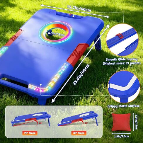 VATOS Portable Cornhole Board Set with LED Lights & Sound Effects, Scoring, Foldable - 2 Boards & 8 Bean Bags for Backyard, Camping, Tailgate Parties, Outdoor Cornhole Games for Kids and Adults Family in Saudi Arabia
