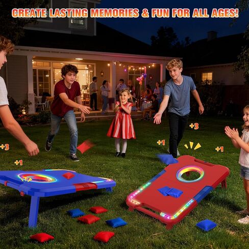 VATOS Portable Cornhole Board Set with LED Lights & Sound Effects, Scoring, Foldable - 2 Boards & 8 Bean Bags for Backyard, Camping, Tailgate Parties, Outdoor Cornhole Games for Kids and Adults Family in Saudi Arabia