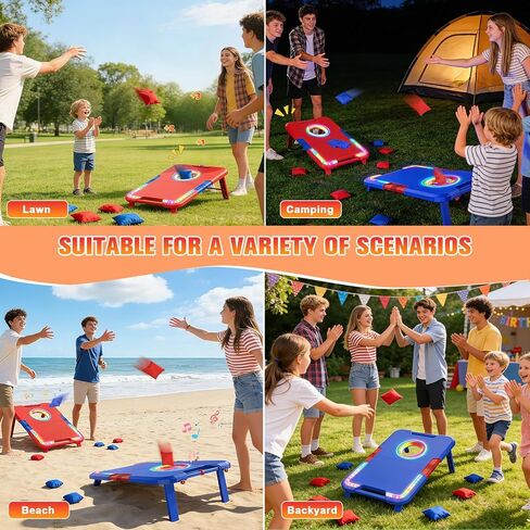 VATOS Portable Cornhole Board Set with LED Lights & Sound Effects, Scoring, Foldable - 2 Boards & 8 Bean Bags for Backyard, Camping, Tailgate Parties, Outdoor Cornhole Games for Kids and Adults Family in Saudi Arabia