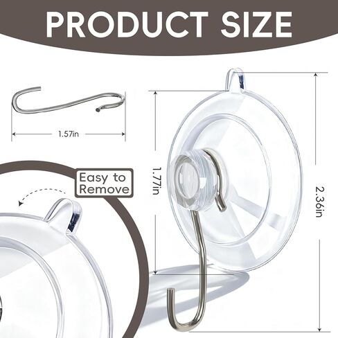 Clear Suction Cup Hooks 15 Pack, 1.77 Inch Heavy Duty Wall Hooks with Strong 10 lb Hold, No-Drill Removable & Waterproof Hooks for Glass Window Decor Shower Bathroom Tile Kitchen (15) in Saudi Arabia