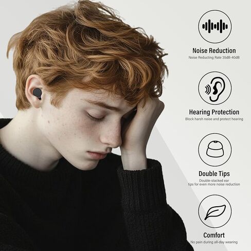 سدادات أذن لإلغاء الضوضاء أثناء النوم - سدادات أذن قابلة لإعادة الاستخدام بقوة 35 ديسيبل مع 7 رؤوس أذن وحقيبة حمل - حماية مرنة للسمع - أطراف أذن مفردة/مزدوجة قابلة للاستبدال للنوم والتركيز والسفر والعمل in Kuwait
