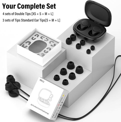 سدادات أذن لإلغاء الضوضاء أثناء النوم - سدادات أذن قابلة لإعادة الاستخدام بقوة 35 ديسيبل مع 7 رؤوس أذن وحقيبة حمل - حماية مرنة للسمع - أطراف أذن مفردة/مزدوجة قابلة للاستبدال للنوم والتركيز والسفر والعمل in Kuwait