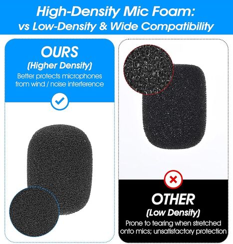 15 قطعة من غطاء إسفنجي للميكروفون، أغطية ميكروفون سماعة الرأس من الإسفنج، إسفنجة لتقليل الضوضاء لمجموعة متنوعة من طية صدر السترة والميكروفونات الصغيرة (أسود) in Kuwait