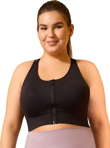 Cordaw Front Zipper Plus Size Sports Bra for Women, High Impact Racerback with Fixed Cup for Running Gym in Kuwait