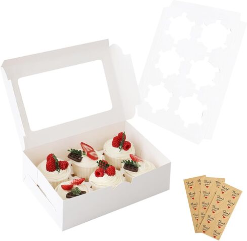30 Pcs Cupcake Boxes with Clear Window, 9.4'' X6.3'' X3'', Food Grade Materials, Easy Assembly - Containers for Muffins, Cookies, Candies, and Bakeries in Saudi Arabia