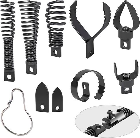 Richcat Drain Snake Drill Attachment,Cutter and Auger Set,Used in 50-100FT AC Drain Cleaning Machine,Fits 5/16 to 3/4 inch Drain Snake Cable,Drain Cleaner Combination Cutter Heads,410 stainless steel in Kuwait