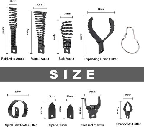 Richcat Drain Snake Drill Attachment,Cutter and Auger Set,Used in 50-100FT AC Drain Cleaning Machine,Fits 5/16 to 3/4 inch Drain Snake Cable,Drain Cleaner Combination Cutter Heads,410 stainless steel in Kuwait
