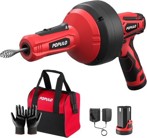 POPULO 12V استنزاف كهربائي لاسلكي، تغذية تلقائية سباكة استنزاف ثعبان لفك استنزاف الحوض 3/4 "-2" الأنابيب، 16.8 قدم ثعبان الشعر استنزاف تسد أدوات تنظيف مزيل للاستحمام، المطبخ، حوض الاستحمام، بالوعة in Kuwait