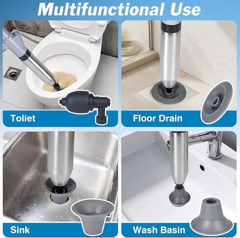 High Pressure Toilet Plunger, Toilet Snake Air Drain Blaster with Real -Time Barometer, Heavy Duty Drain Clog Remover for Bathroom, Floor, Shower, Kitchen Clogged (Gery-Manual) in Saudi Arabia