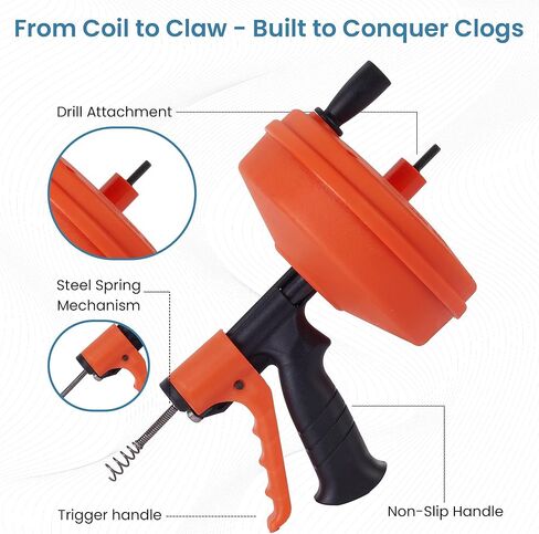 50ft drain auger with Drill Attachment Kit Includes drain snake Gloves Glasses Brushes Plastic Drainers and Bag for Quick Clog Removal in Kuwait