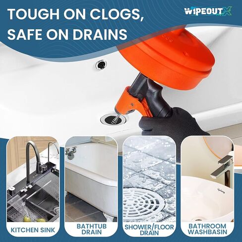 50ft drain auger with Drill Attachment Kit Includes drain snake Gloves Glasses Brushes Plastic Drainers and Bag for Quick Clog Removal in Kuwait