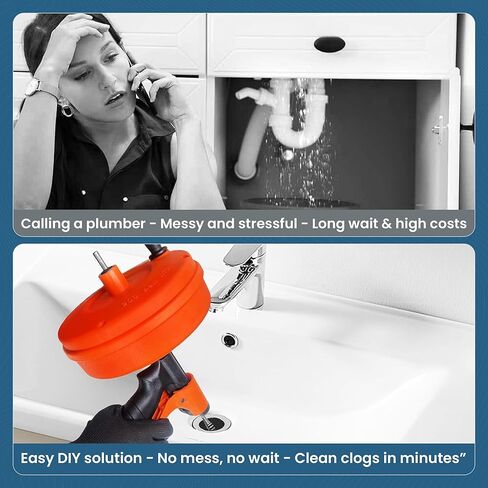 50ft drain auger with Drill Attachment Kit Includes drain snake Gloves Glasses Brushes Plastic Drainers and Bag for Quick Clog Removal in Kuwait