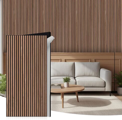 WoveN SounD Slat Acousitc Wall Panels 48x24 Inch, Wood Veneer, Sound Proof Wall Decor, Self-Adhesive Sound Dampening Fluted Design for Home, Studio, Office & Focus Zone, 10 Pack, Teak in Kuwait