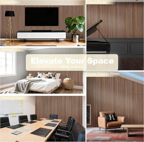 WoveN SounD Slat Acousitc Wall Panels 48x24 Inch, Wood Veneer, Sound Proof Wall Decor, Self-Adhesive Sound Dampening Fluted Design for Home, Studio, Office & Focus Zone, 10 Pack, Teak in Kuwait