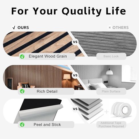 WoveN SounD Slat Acousitc Wall Panels 48x24 Inch, Wood Veneer, Sound Proof Wall Decor, Self-Adhesive Sound Dampening Fluted Design for Home, Studio, Office & Focus Zone, 10 Pack, Teak in Kuwait