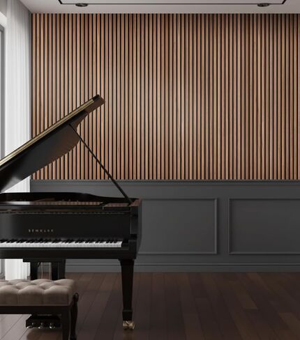 WoveN SounD Slat Acousitc Wall Panels 48x24 Inch, Wood Veneer, Sound Proof Wall Decor, Self-Adhesive Sound Dampening Fluted Design for Home, Studio, Office & Focus Zone, 10 Pack, Teak in Kuwait