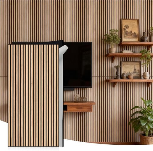WoveN SounD Slat Acousitc Wall Panels 48x24 Inch, Wood Veneer, Sound Proof Wall Decor, Self-Adhesive Sound Dampening Fluted Design for Home, Studio, Office & Focus Zone, 10 Pack, Teak in Kuwait