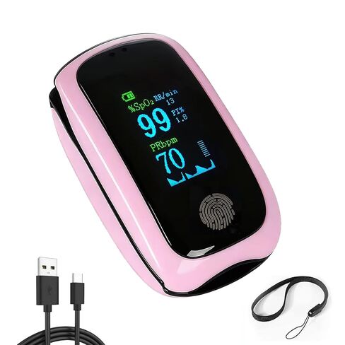 Pulse Oximeter with Respiration, Rechargeable Fingertip Pulse Oximeter Blood Oxygen Monitor with Pulse Readings, Portable O2 Saturation Monitor for Sports and Travel, Pink Pulse Oximeter for Daily Wellness in Saudi Arabia